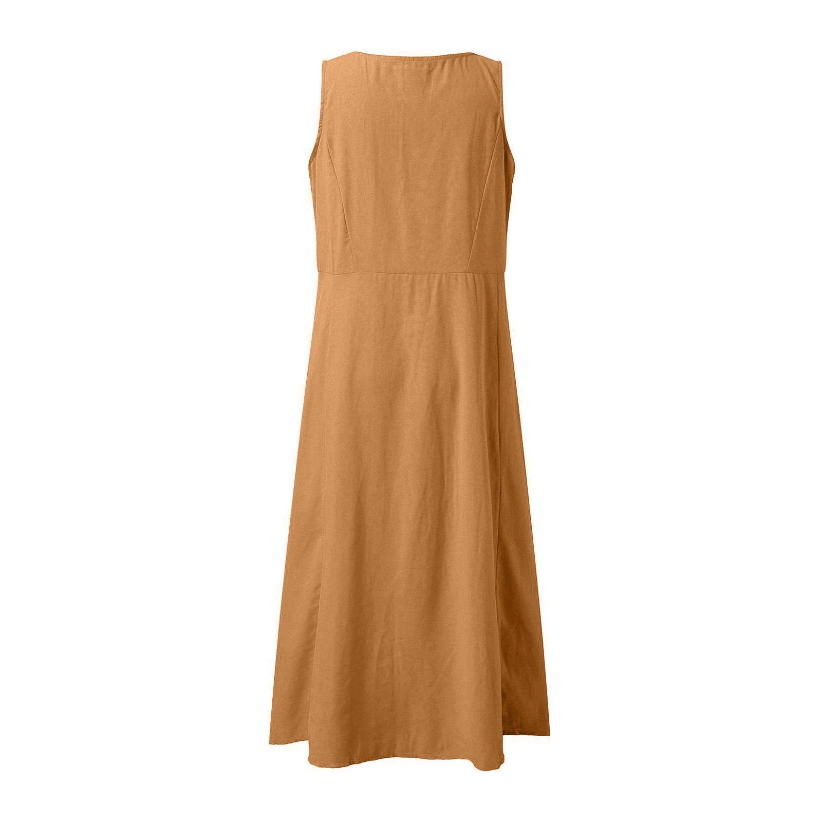 thumbnail image 3 of Vestido largo liso con cuello redondo y bolsillos para mujer: corte holgado informal, transpirable, adecuado para la playa, fiestas y el día a día, tallas S-XXL., 3 of 6